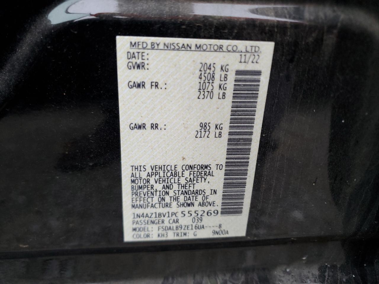 2023 NISSAN LEAF S VIN:1N4AZ1BV1PC555269