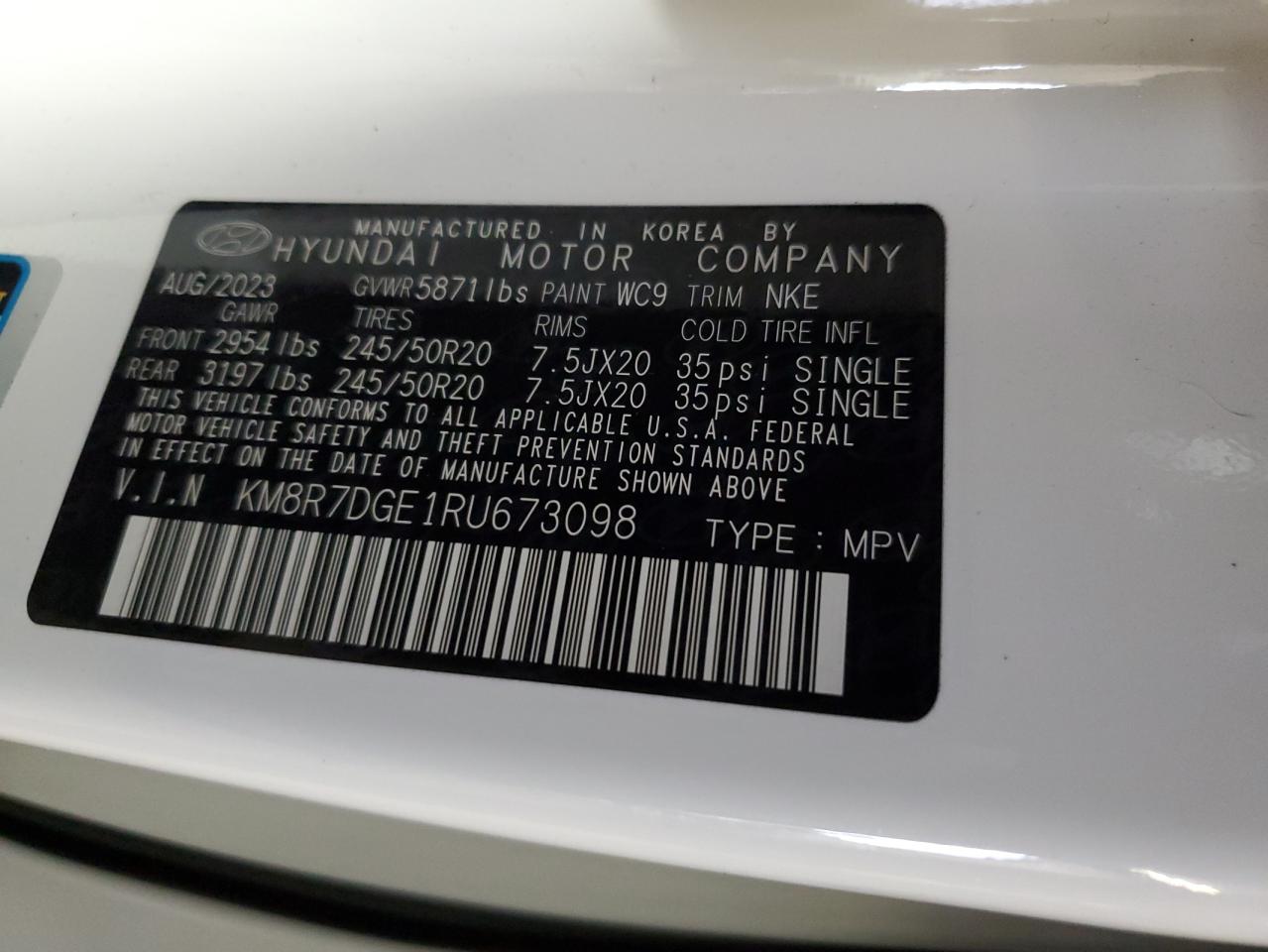 2024 HYUNDAI PALISADE CALLIGRAPHY VIN:KM8R7DGE1RU673098