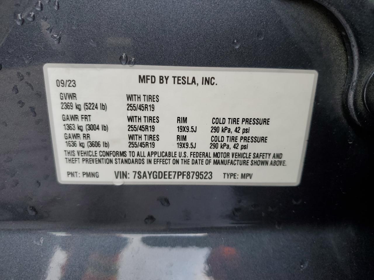 2023 TESLA MODEL Y  VIN:7SAYGDEE7PF879523