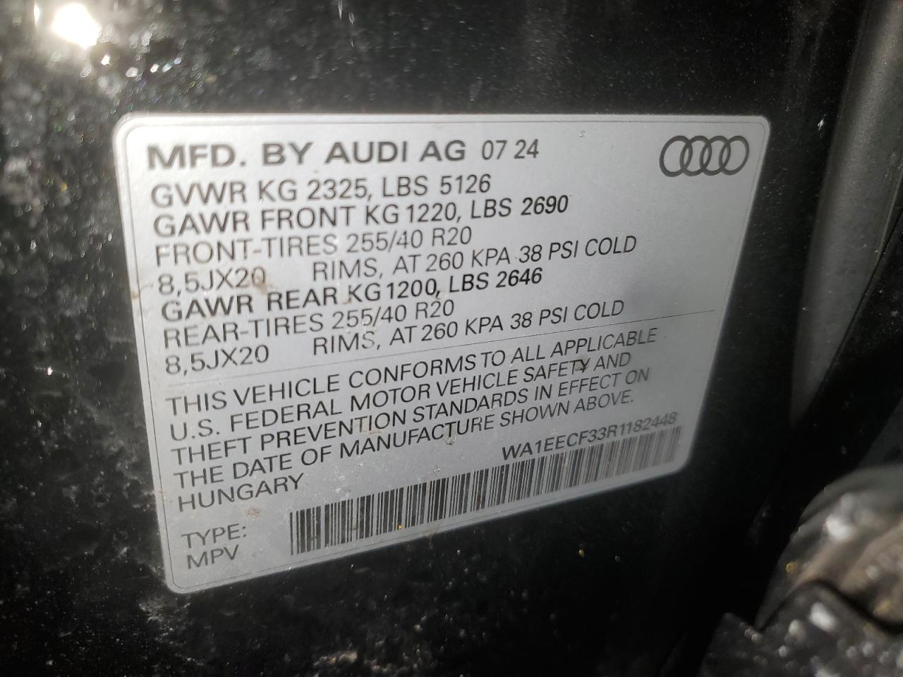 2024 AUDI Q3 PREMIUM PLUS S LINE 45 VIN:WA1EECF33R1182448