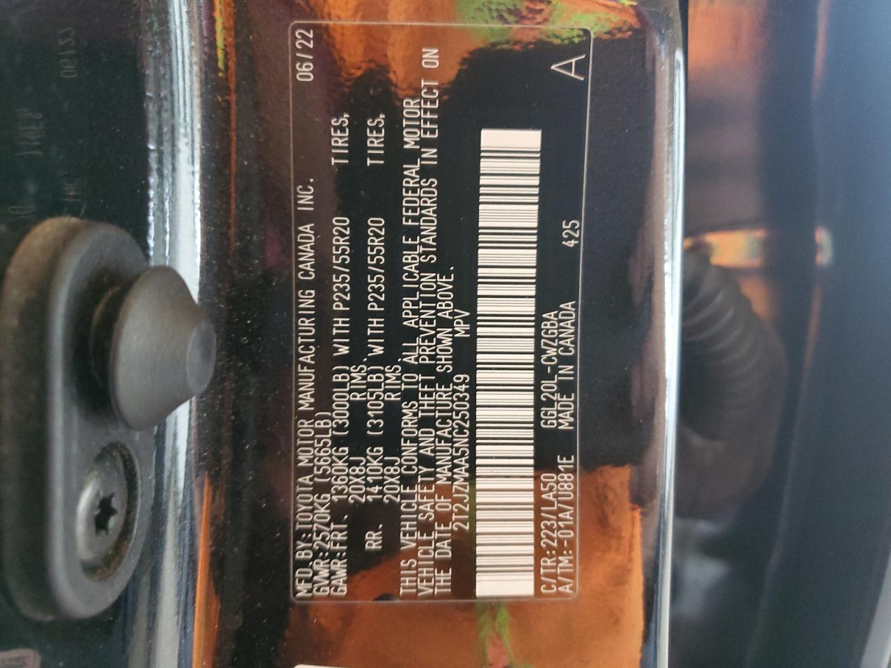 2022 LEXUS RX 350 VIN:2T2JZMAA5NC250349