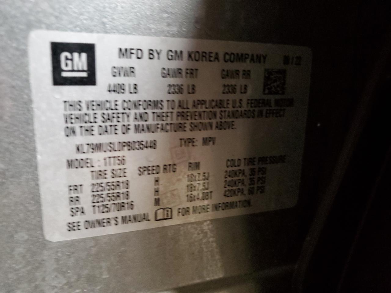 2023 CHEVROLET TRAILBLAZER RS VIN:KL79MUSL0PB035448