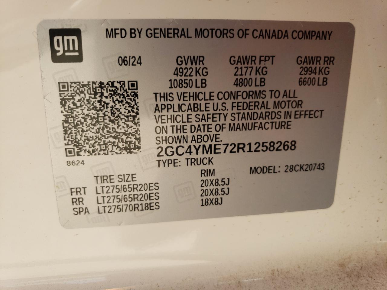 2024 CHEVROLET SILVERADO K2500 CUSTOM VIN:2GC4YME72R1258268