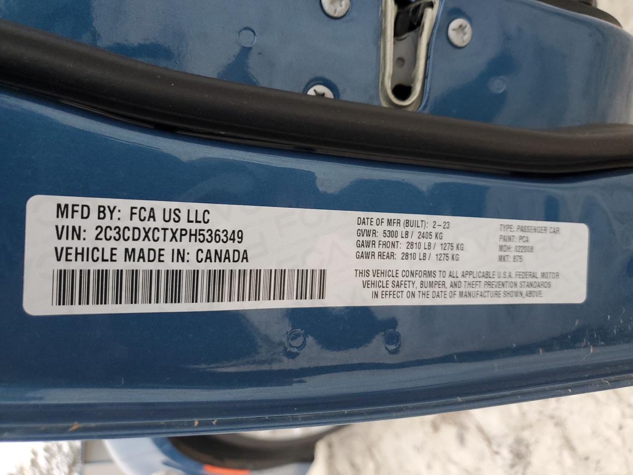 2023 DODGE CHARGER R/T VIN:2C3CDXCTXPH536349