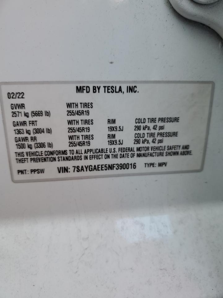 2022 TESLA MODEL Y  VIN:7SAYGAEE5NF390016