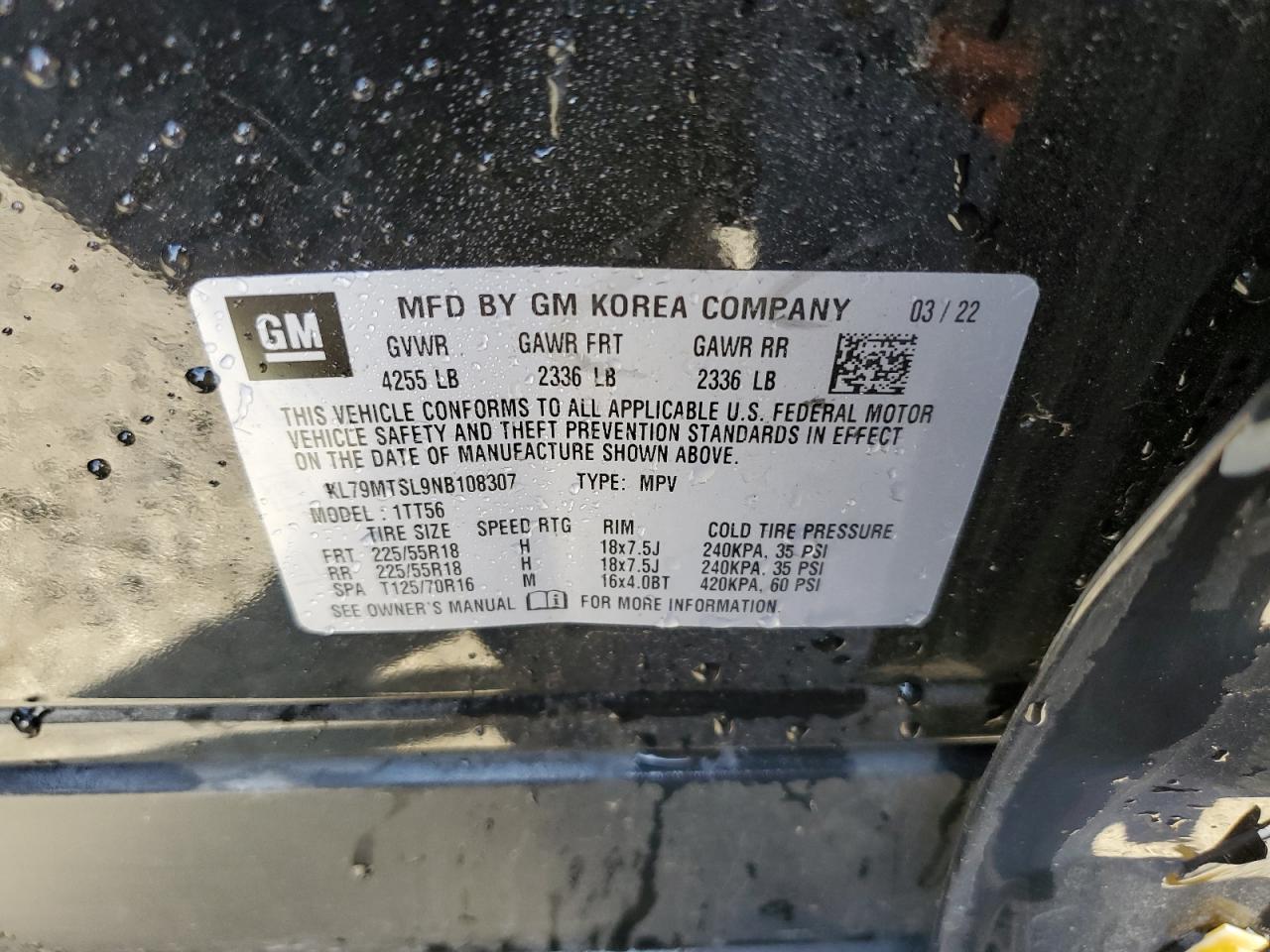 2022 CHEVROLET TRAILBLAZER RS VIN:KL79MTSL9NB108307