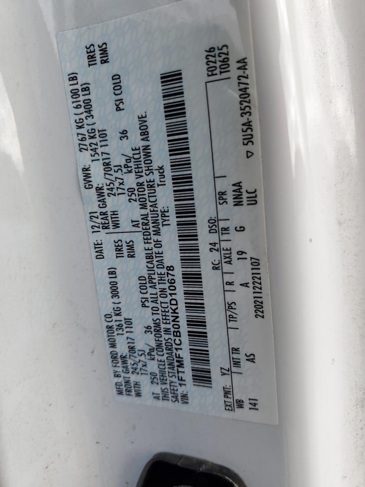 2022 FORD F150  VIN:1FTMF1CB0NKD10678