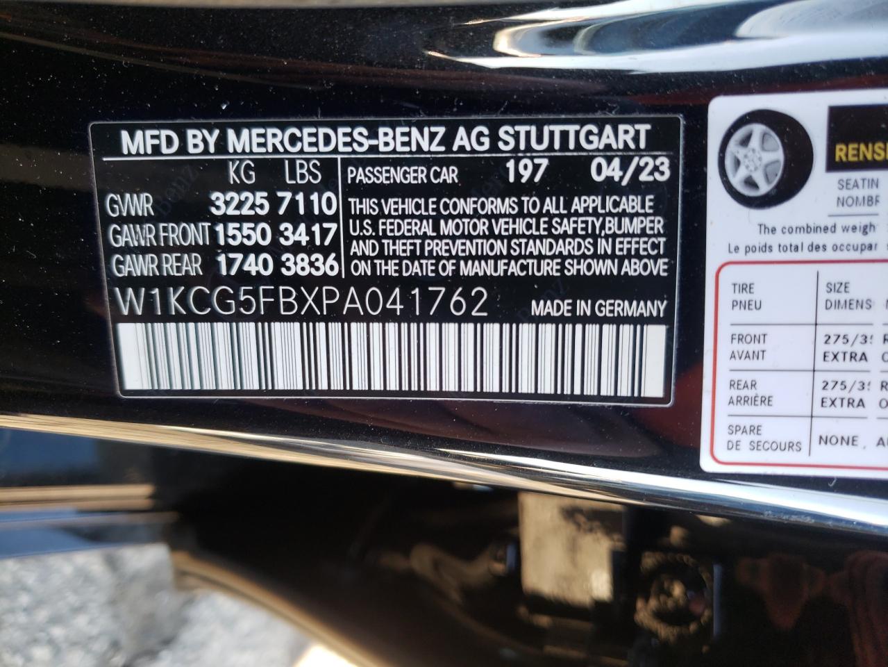 2023 MERCEDES-BENZ EQS SEDAN 53 4MATIC+ VIN:W1KCG5FBXPA041762