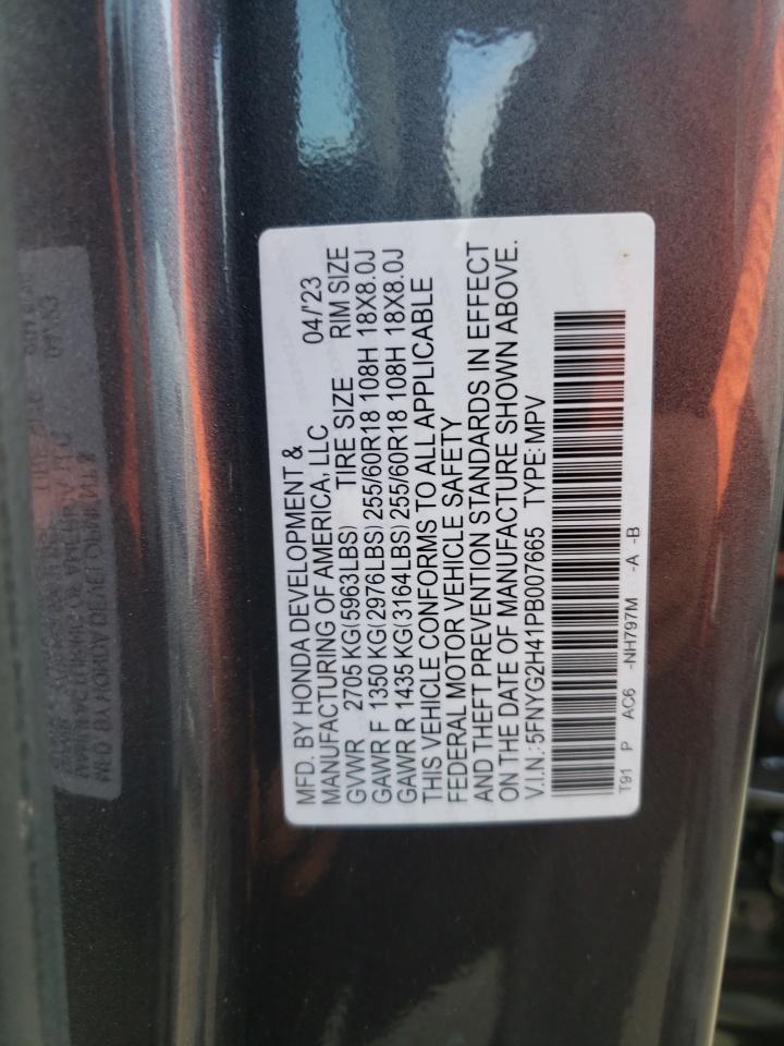 2023 HONDA PILOT EXL VIN:5FNYG2H41PB007665