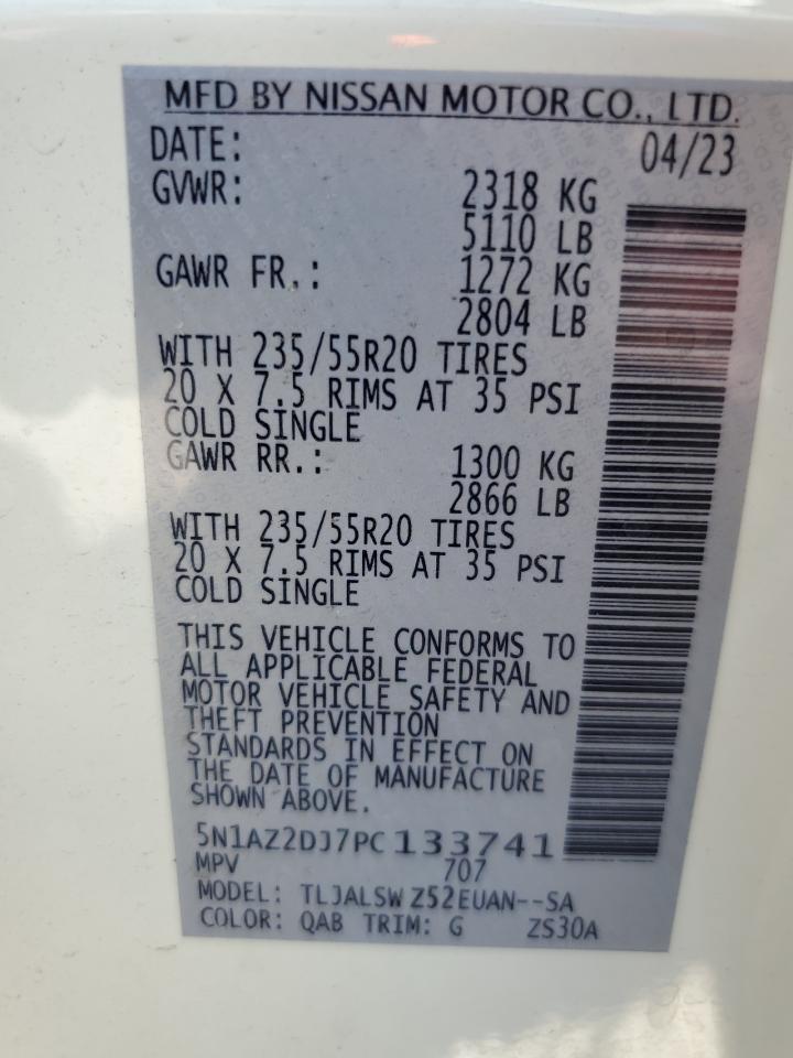 2023 NISSAN MURANO PLATINUM VIN:5N1AZ2DJ7PC133741