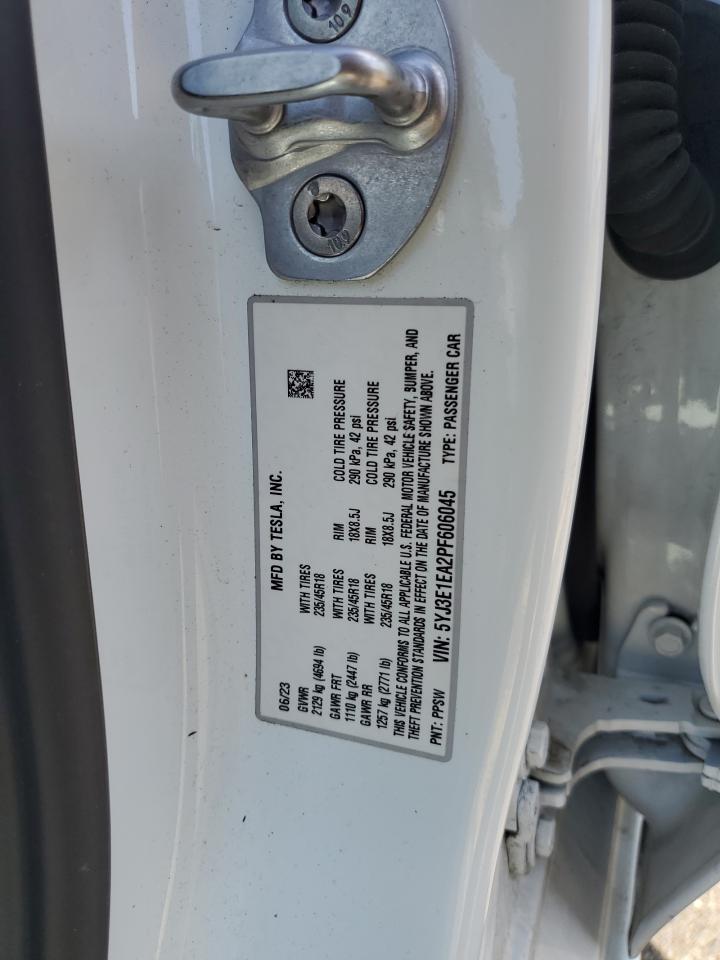 2023 TESLA MODEL 3  VIN:5YJ3E1EA2PF606045