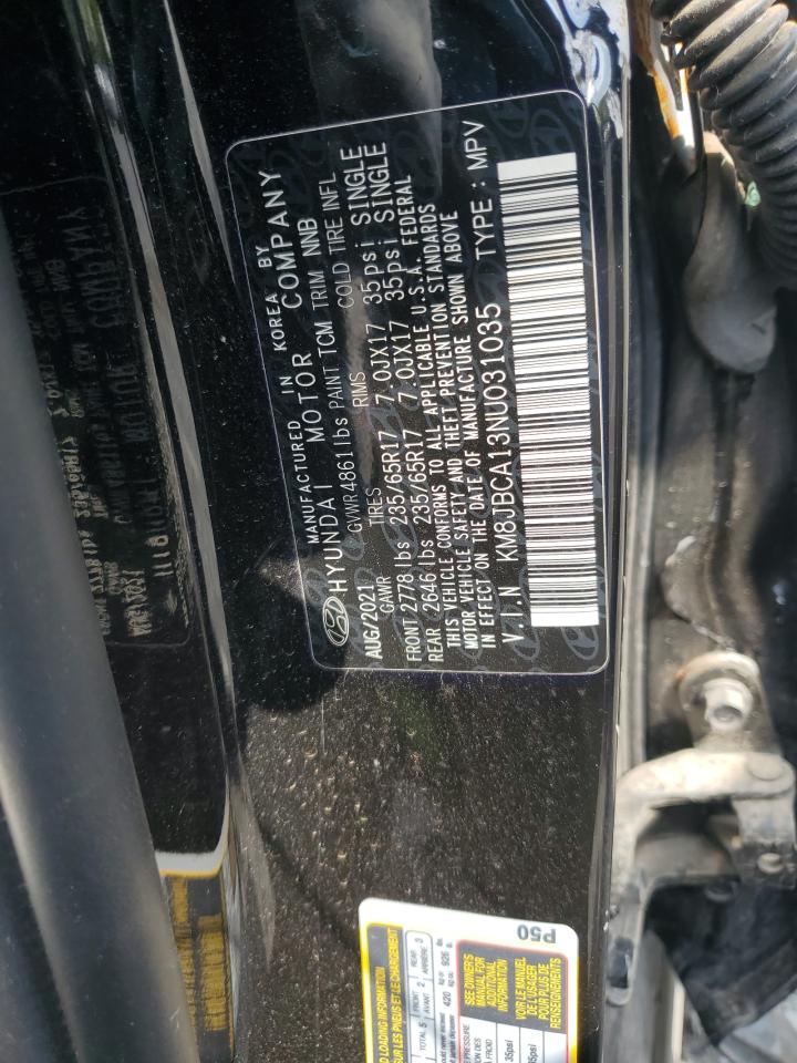 2022 HYUNDAI TUCSON BLUE VIN:KM8JBCA13NU031035