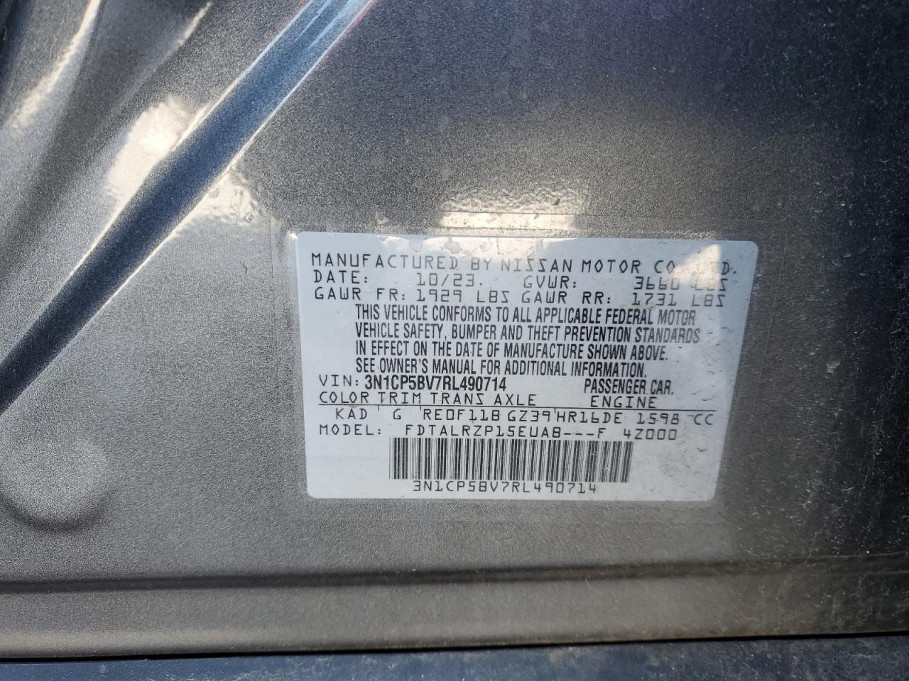 2024 NISSAN KICKS S VIN:3N1CP5BV7RL490714