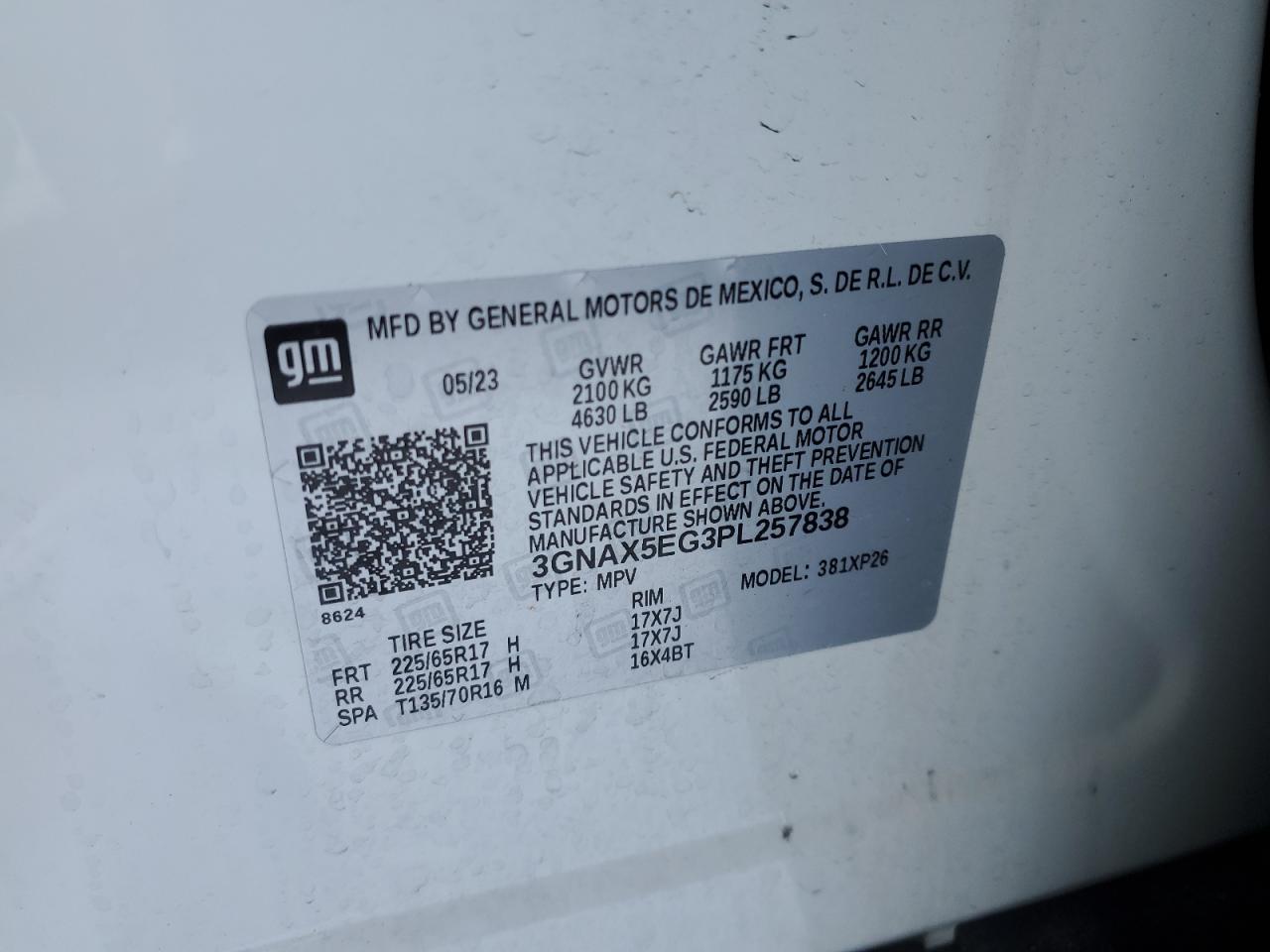 2023 CHEVROLET EQUINOX LS VIN:3GNAX5EG3PL257838