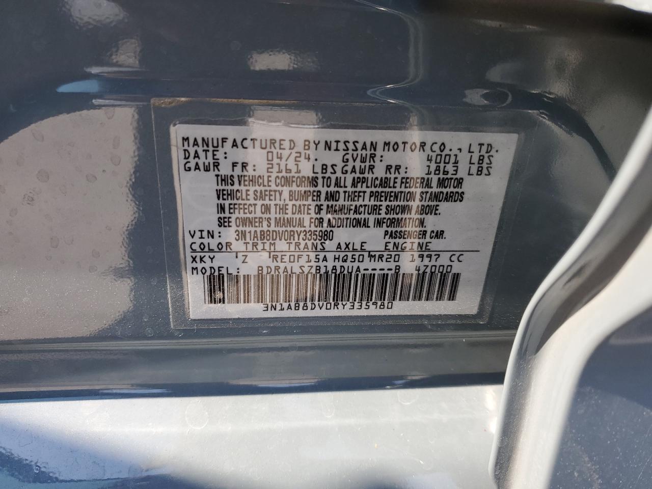 2024 NISSAN SENTRA SR VIN:3N1AB8DV0RY335980