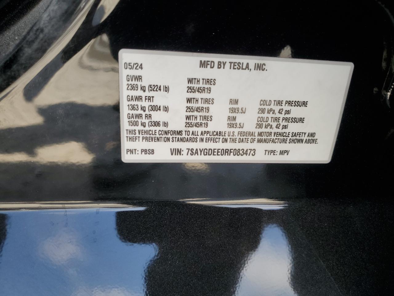 2024 TESLA MODEL Y  VIN:7SAYGDEE0RF083473