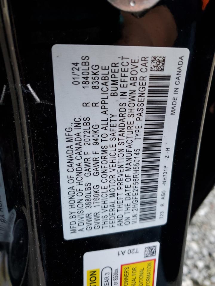 2024 HONDA CIVIC SPORT VIN:2HGFE2F56RH550145