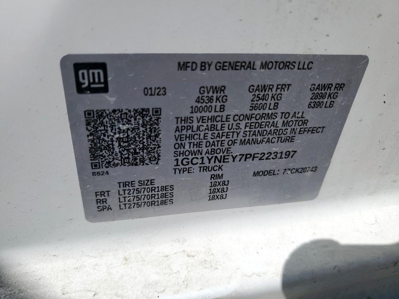 2023 CHEVROLET SILVERADO K2500 HEAVY DUTY LT VIN:1GC1YNEY7PF223197