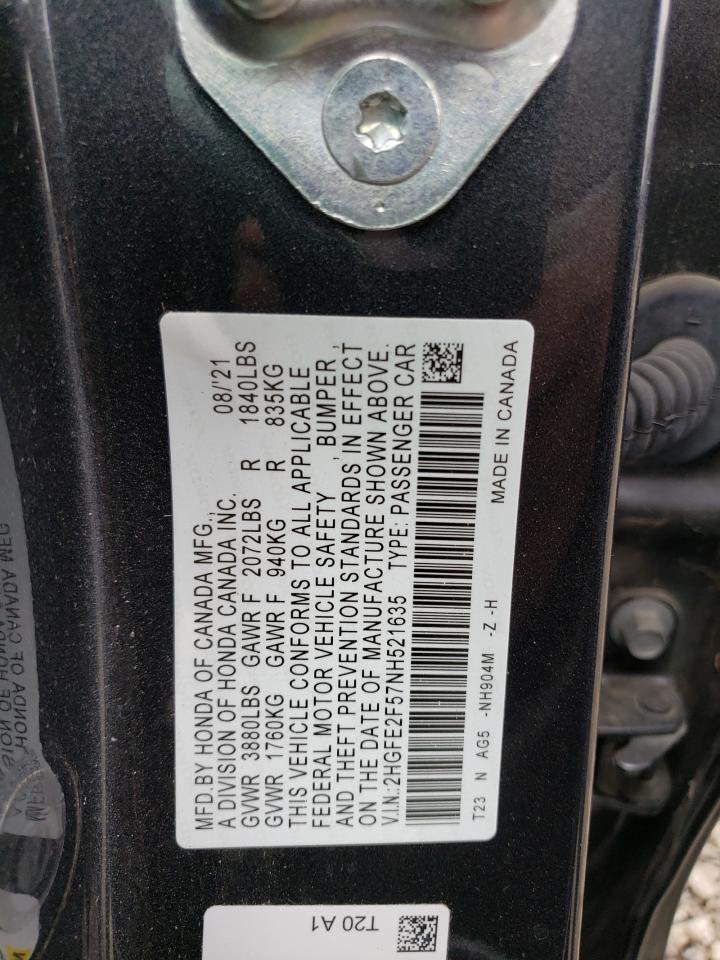 2022 HONDA CIVIC SPORT VIN:2HGFE2F57NH521635