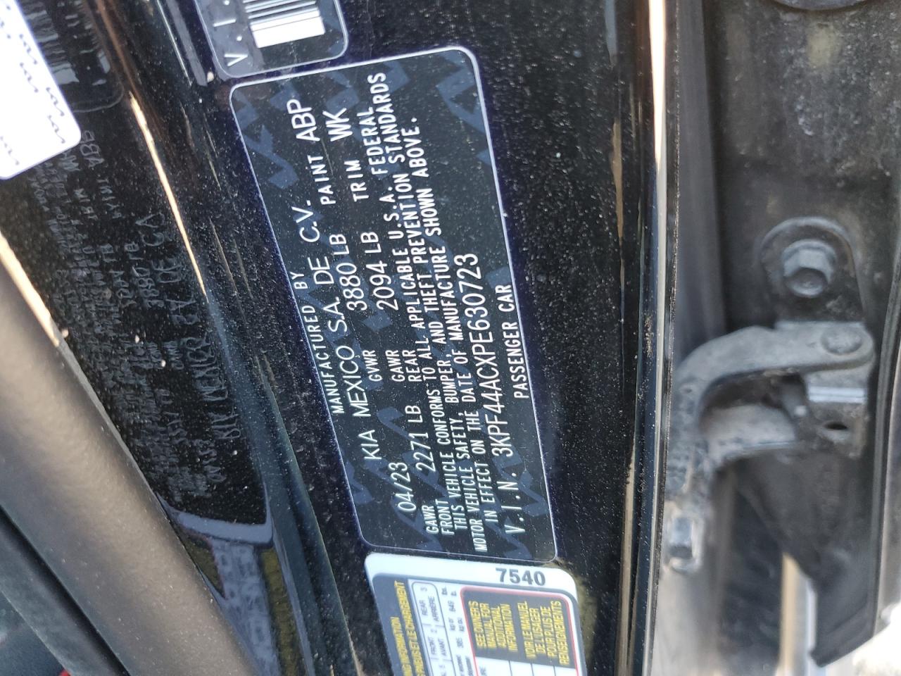 2023 KIA FORTE GT VIN:3KPF44ACXPE630723
