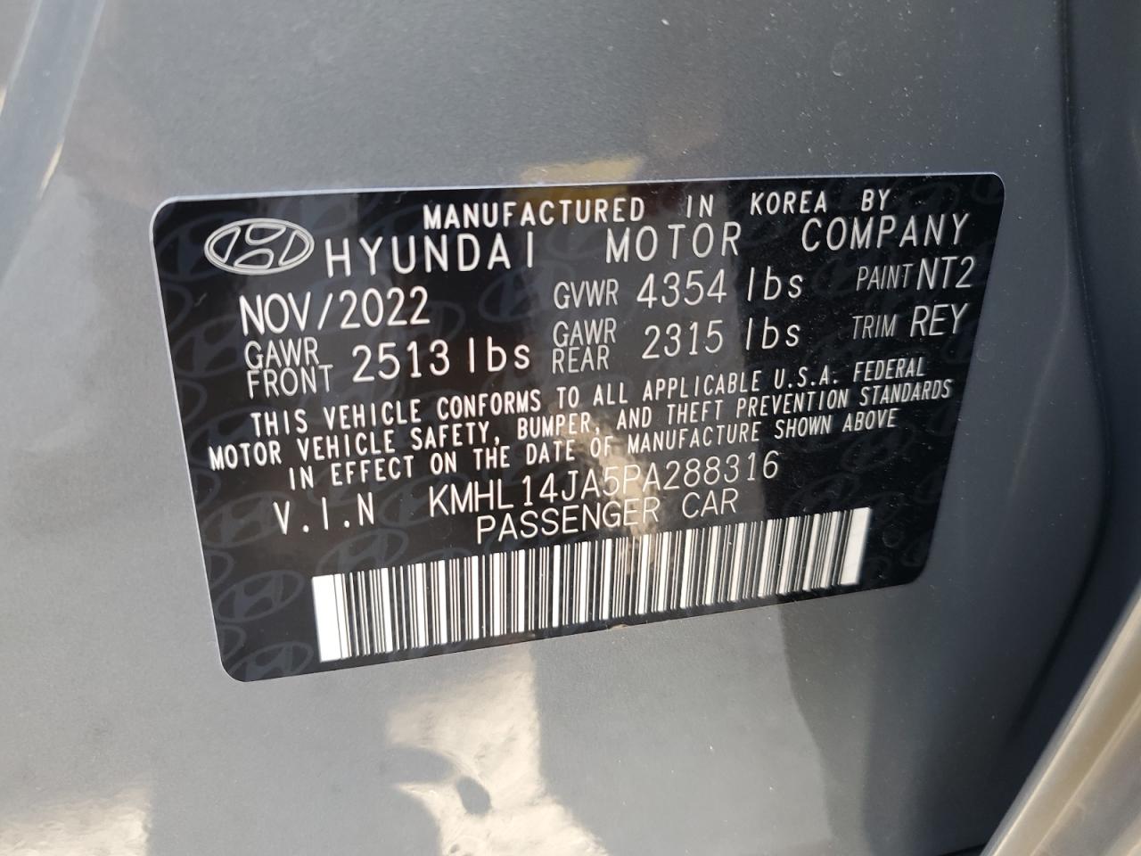 2023 HYUNDAI SONATA SEL VIN:KMHL14JA5PA288316