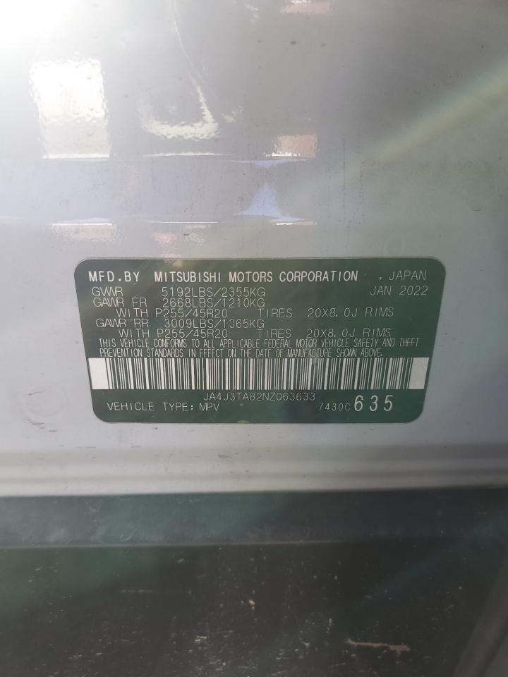 2022 MITSUBISHI OUTLANDER ES VIN:JA4J3TA82NZ063633