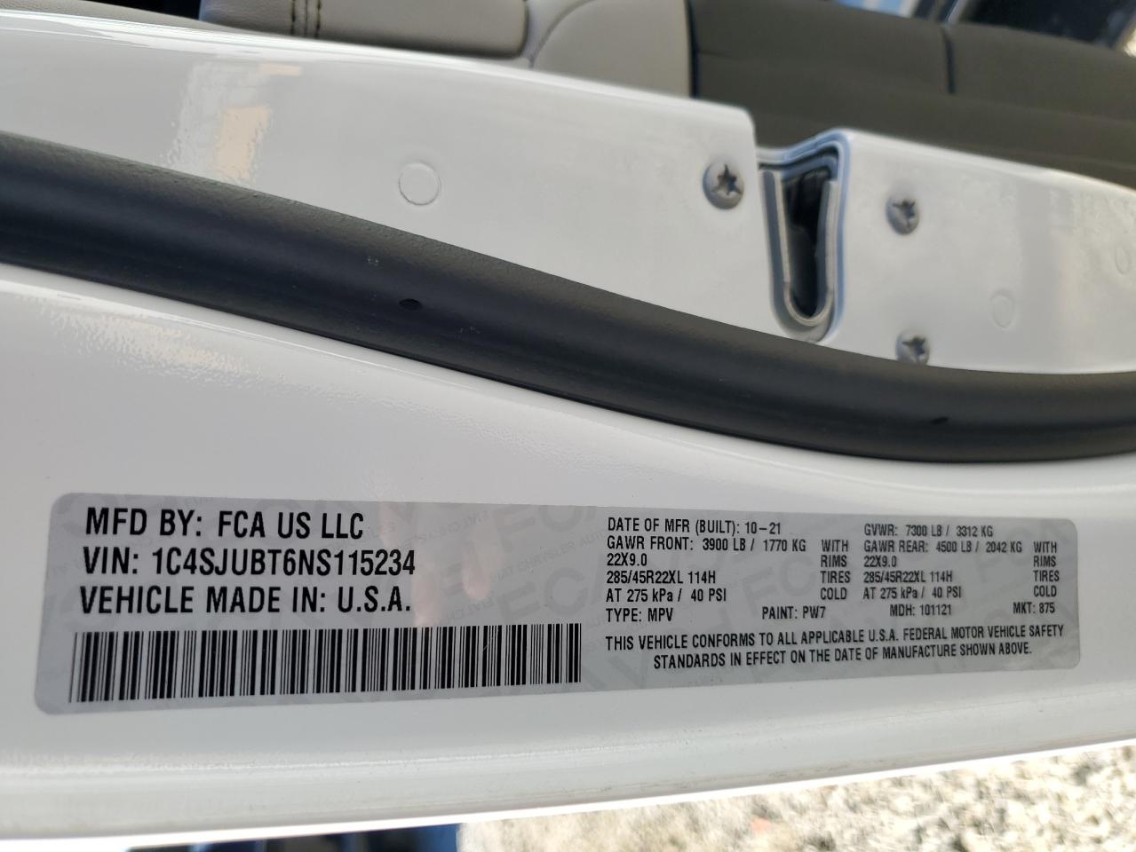 2022 JEEP WAGONEER SERIES II VIN:1C4SJUBT6NS115234