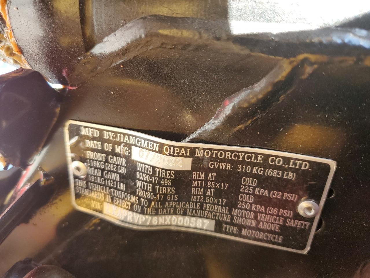 2022 QIPA KPR200 VIN:LXAPRVP76NX000567