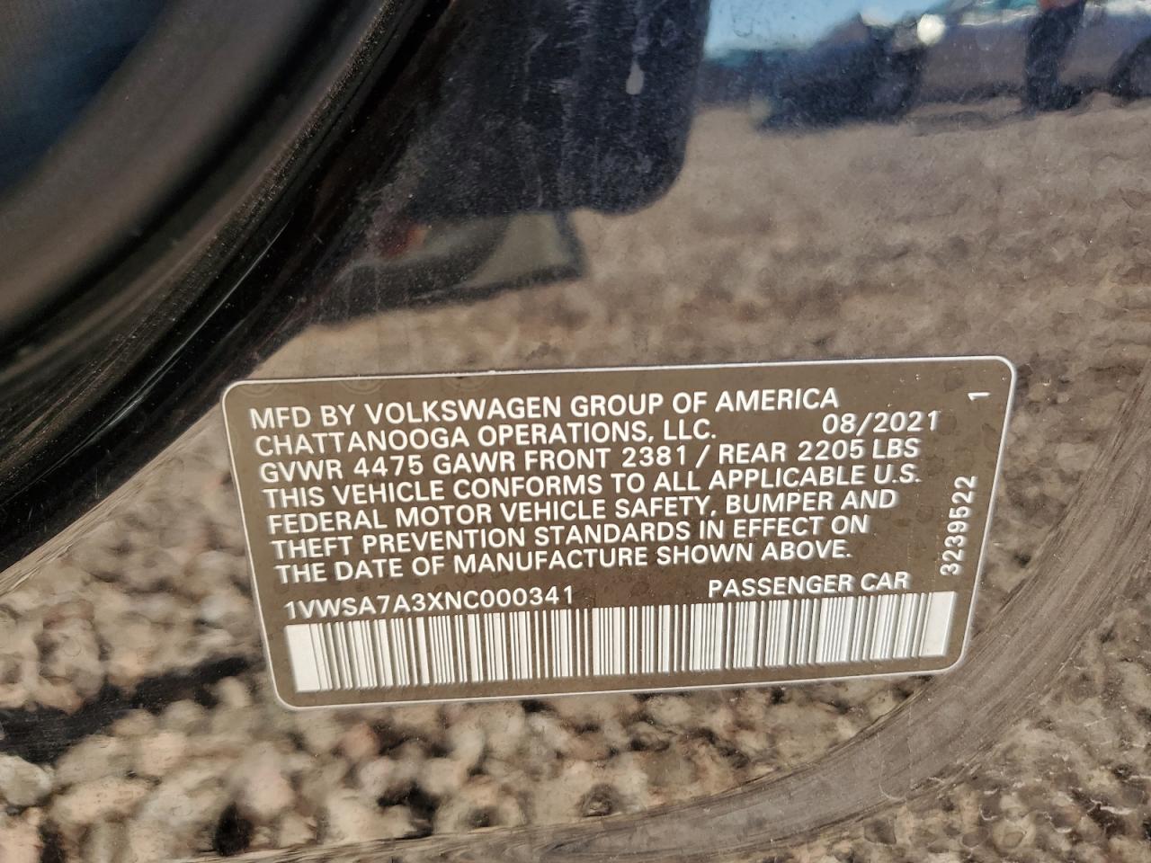 2022 VOLKSWAGEN PASSAT SE VIN:1VWSA7A3XNC000341