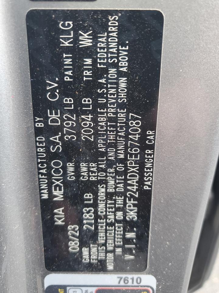 2023 KIA FORTE LX VIN:3KPF24ADXPE674087