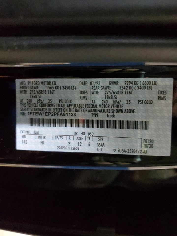 2023 FORD F150 SUPERCREW VIN:1FTEW1EP2PFA81123