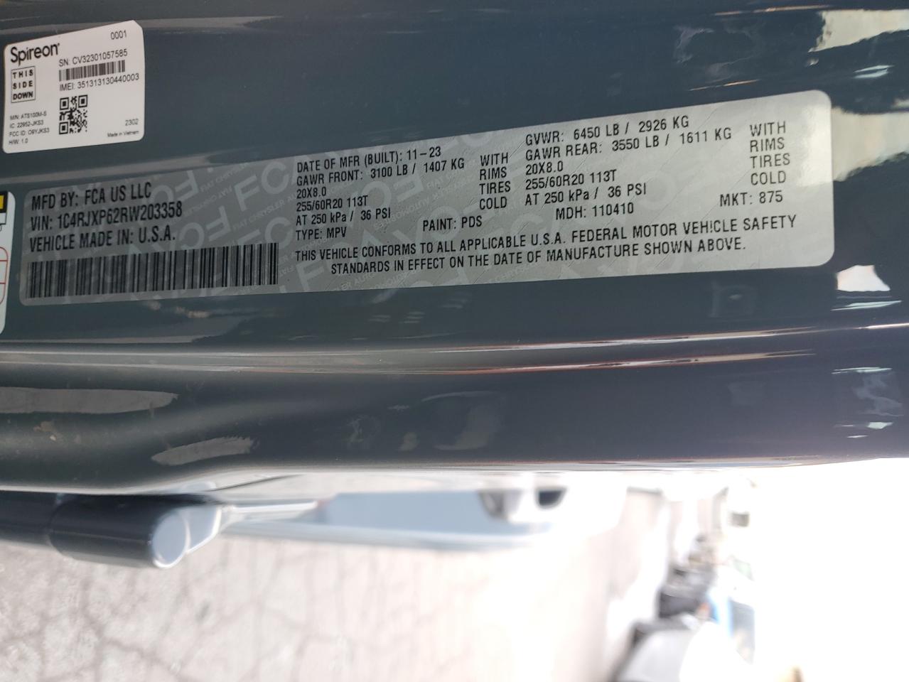 2024 JEEP WRANGLER SAHARA 4XE VIN:1C4RJXP62RW203358