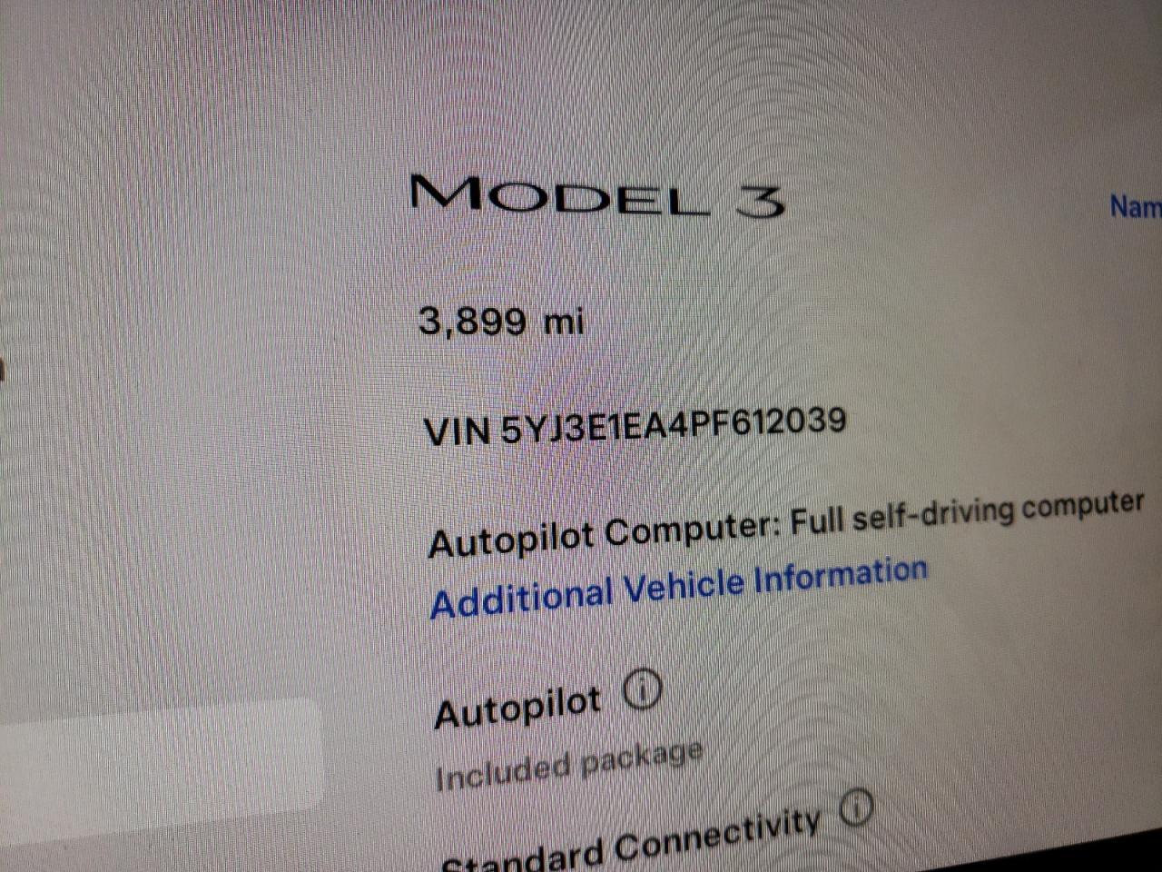 2023 TESLA MODEL 3  VIN:5YJ3E1EA4PF612039