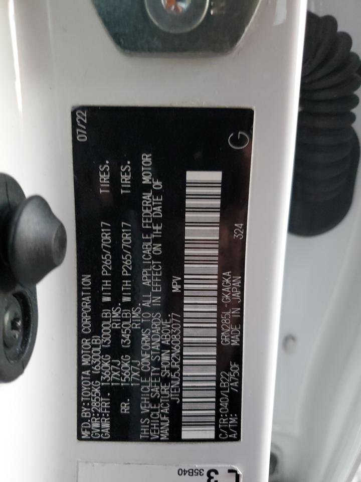 2022 TOYOTA 4RUNNER SR5/SR5 PREMIUM VIN:JTENU5JR2N6083077