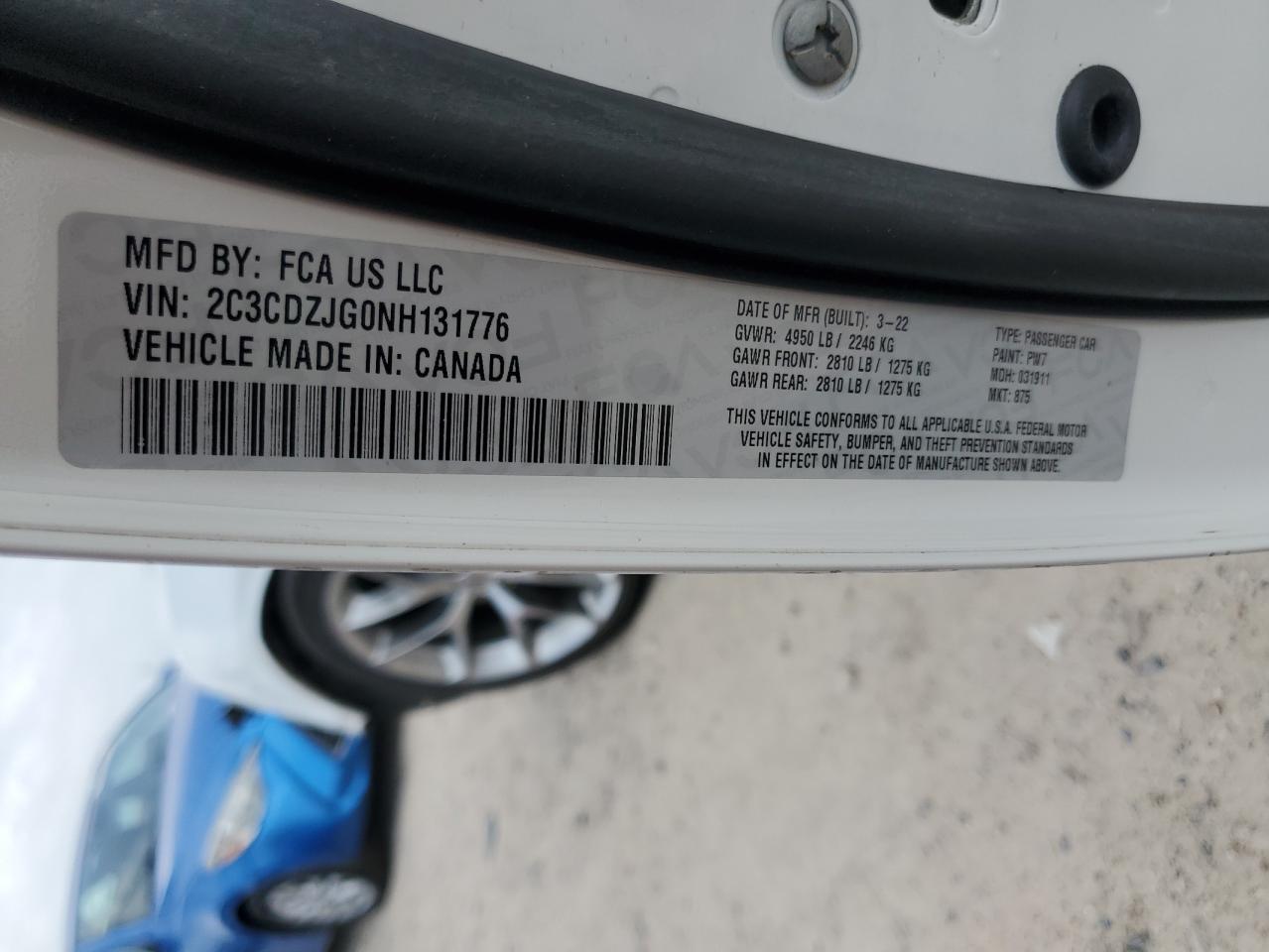 2022 DODGE CHALLENGER GT VIN:2C3CDZJG0NH131776