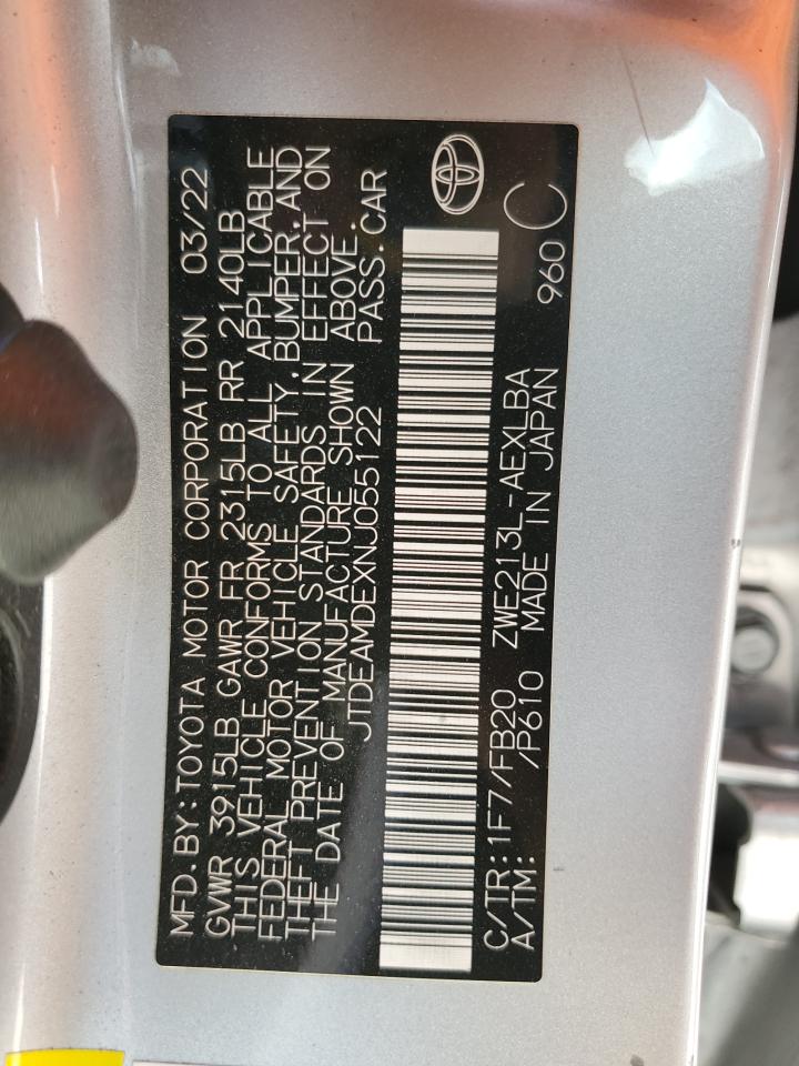 2022 TOYOTA COROLLA LE VIN:JTDEAMDEXNJ055122