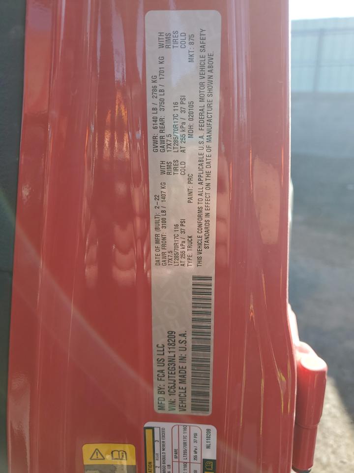 2022 JEEP GLADIATOR MOJAVE VIN:1C6JJTEG3NL118209