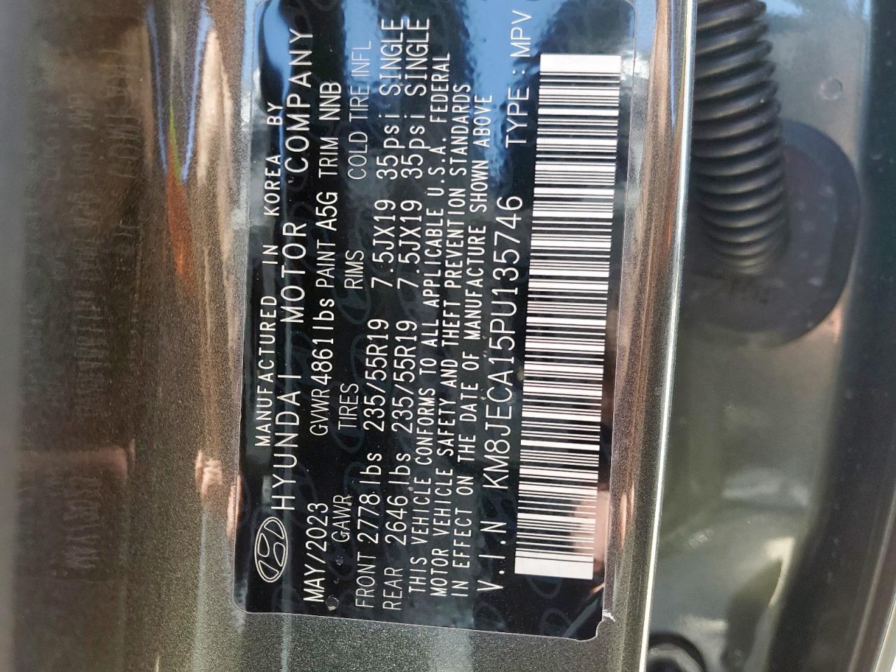 2023 HYUNDAI TUCSON LIMITED VIN:KM8JECA15PU135746