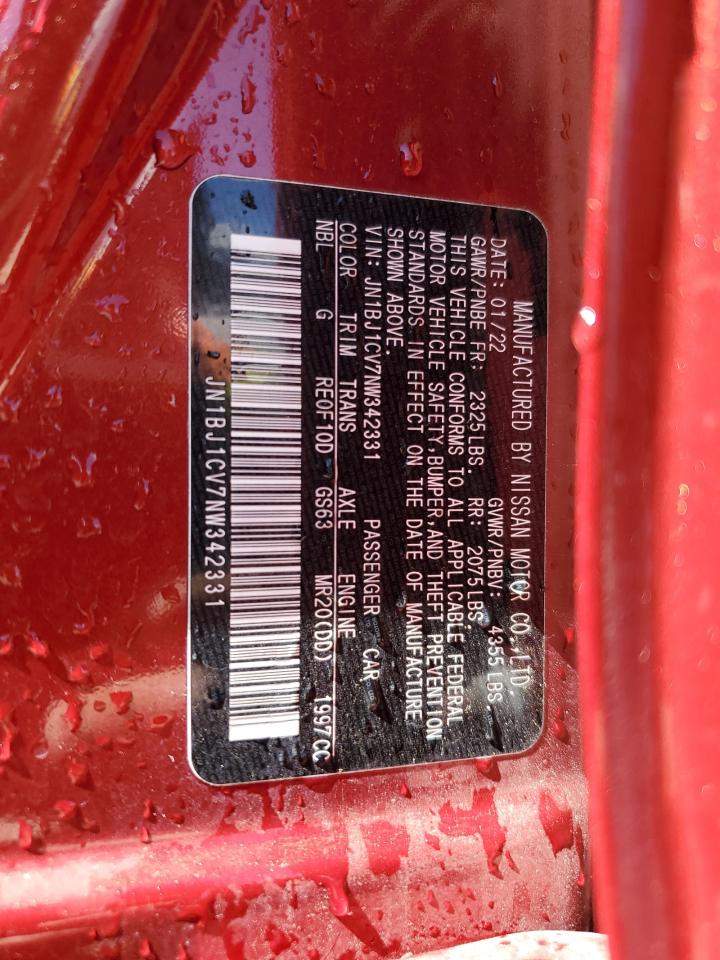 2022 NISSAN ROGUE SPORT SL VIN:JN1BJ1CV7NW342331