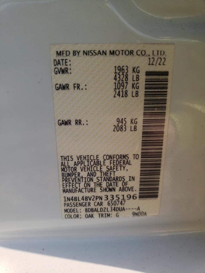 2023 NISSAN ALTIMA S VIN:1N4BL4BV2PN335196