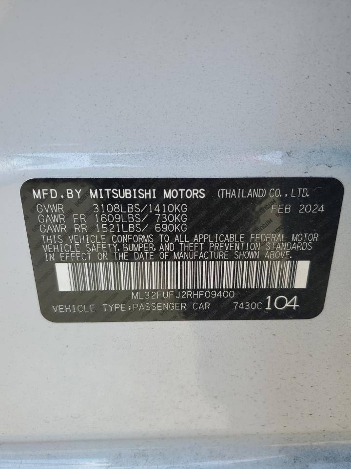 2024 MITSUBISHI MIRAGE G4 ES VIN:ML32FUFJ2RHF09400