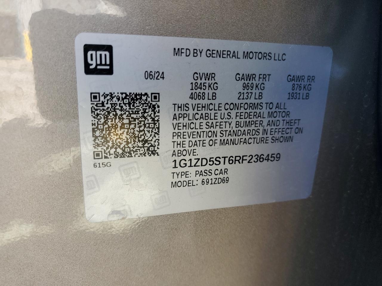 2024 CHEVROLET MALIBU LT VIN:1G1ZD5ST6RF236459