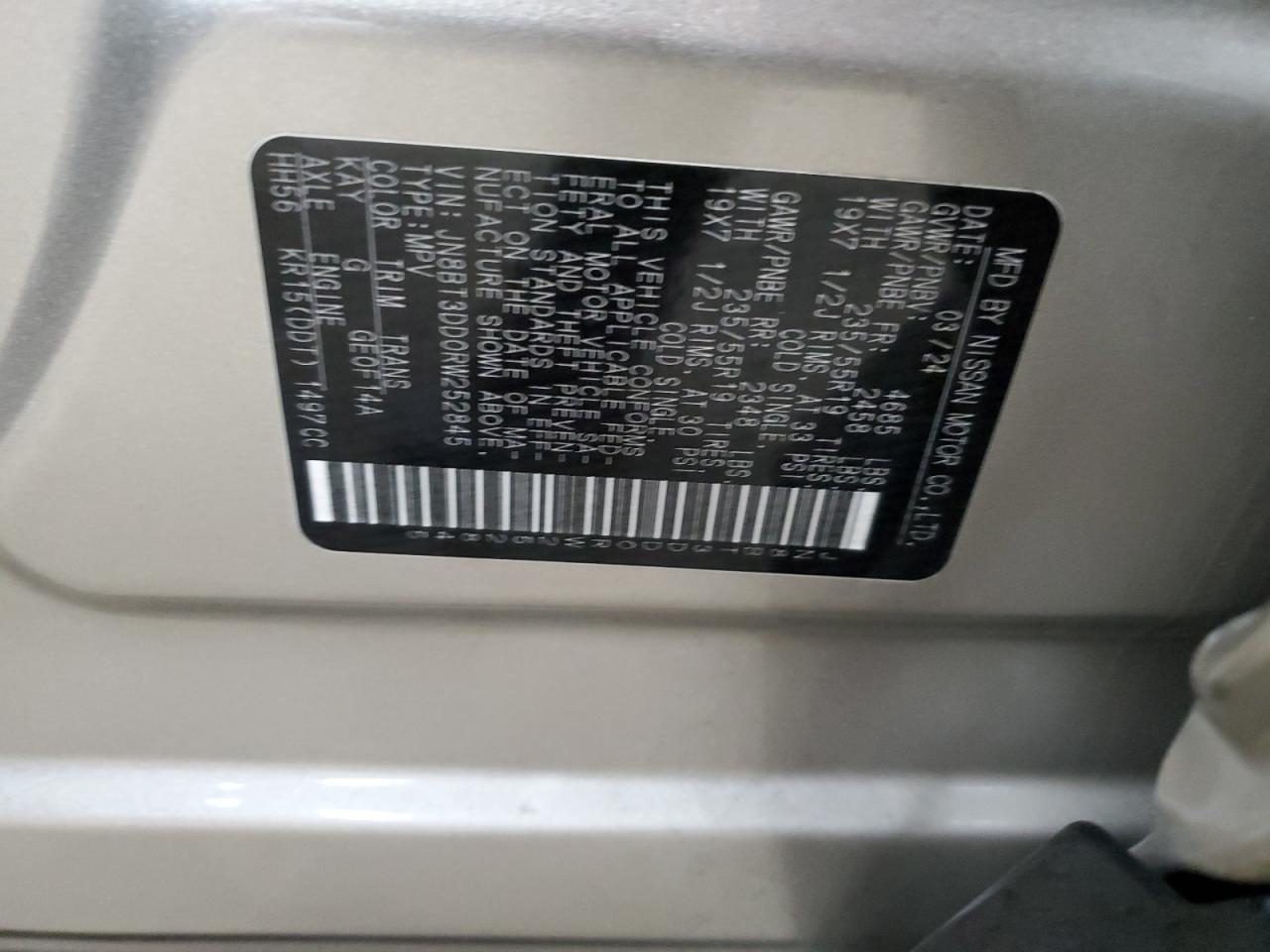 2024 NISSAN ROGUE PLATINUM VIN:JN8BT3DD0RW252845