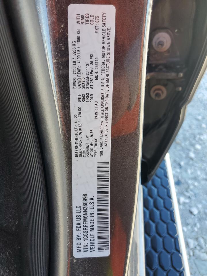 2022 RAM 1500 BIG HORN/LONE STAR VIN:1C6SRFFM6NN360998