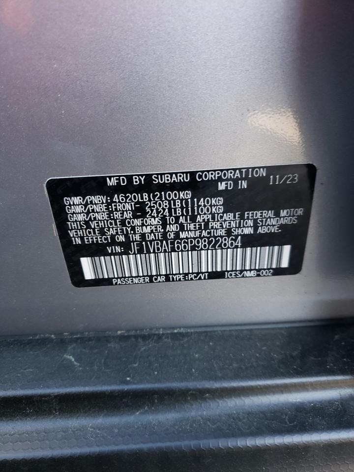 2023 SUBARU WRX PREMIUM VIN:JF1VBAF66P9822864