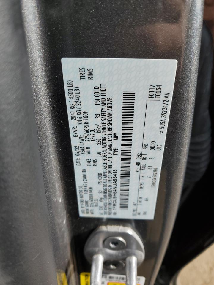 2022 FORD ESCAPE SEL VIN:1FMCU9H64NUA96418