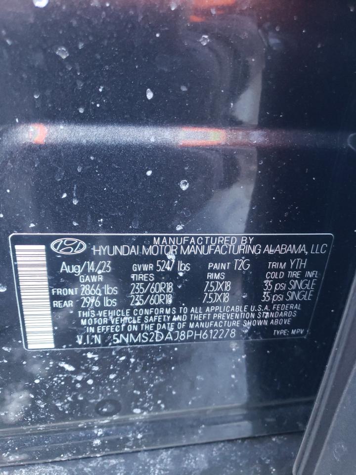 2023 HYUNDAI SANTA FE SEL VIN:5NMS2DAJ8PH612278