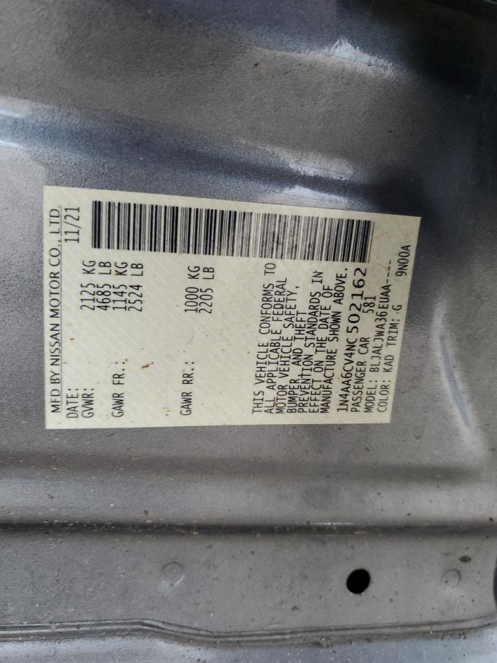 2022 NISSAN MAXIMA SV VIN:1N4AA6CV4NC502162