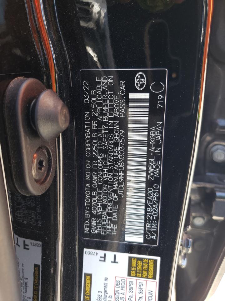 2022 TOYOTA PRIUS LE VIN:JTDL9MFU8N3037579