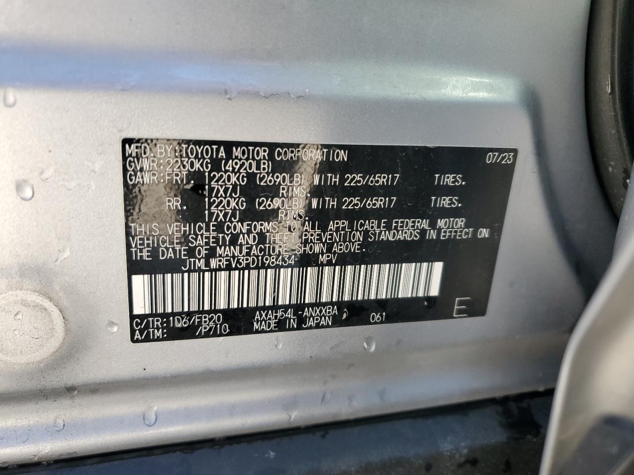 2023 TOYOTA RAV4 LE VIN:JTMLWRFV3PD198434